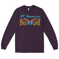 Plum all american mom american flag butterfly Long Sleeve Tee - LillyAllenDesigns