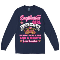 Navy As A Sagittarius Girl I Was Born With My Heart On My Sleeve And  Mouth Long Sleeve Tee - Jasminsmagicworld