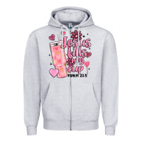 Heather Grey valentine jesus fills my cup Zipper Hoodie - MaliasSmallBusiness