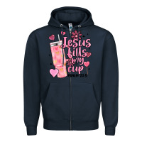 Navy valentine jesus fills my cup Zipper Hoodie - MaliasSmallBusiness