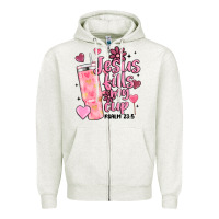 Oatmeal Heather valentine jesus fills my cup Zipper Hoodie - MaliasSmallBusiness