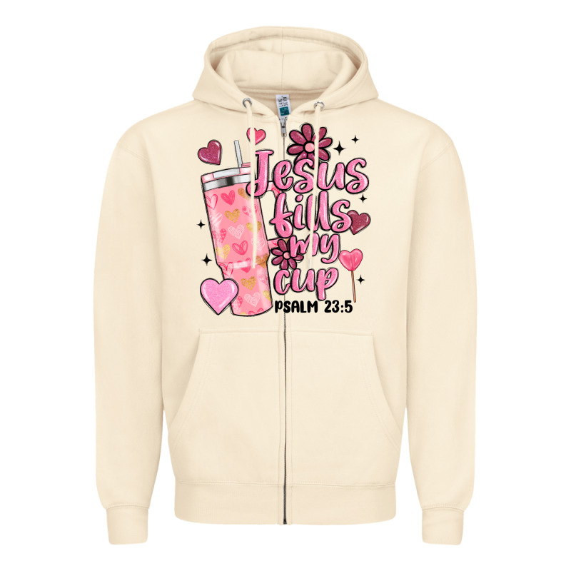 Valentine Jesus Fills My Cup Zipper Hoodie by MaliasSmallBusiness | Teevron
