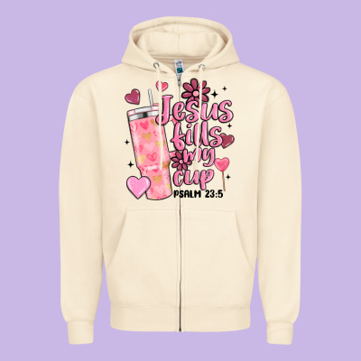 Valentine Jesus Fills My Cup Zipper Hoodie Designed By Maliassmallbusiness