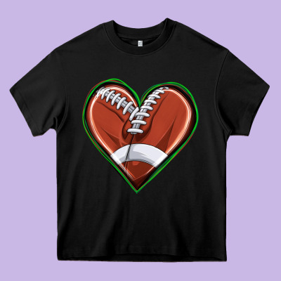Football Heart Heavy Core Tee Designed By Texasbilliewilder