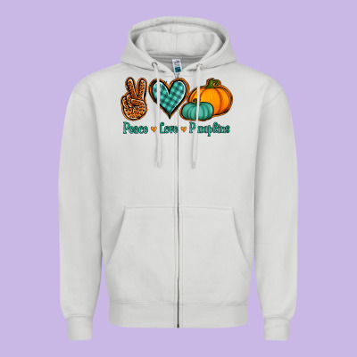 Peace Love Pumpkins Zipper Hoodie Designed By Nancycooperartshop