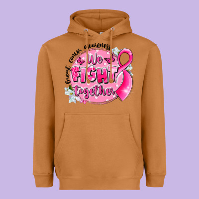 Breast Cancer Awareness We Fight Together Heavyweight Hoodie Designed By Lillyallendesigns