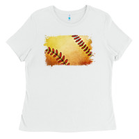 White softball brushstroke Ladies Tee - RanaPortraitStore