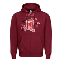 Burgundy mini coffee cups Zipper Hoodie - MaliasSmallBusiness