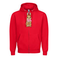 Red Easter rabbit Zipper Hoodie - NancyCooperArtShop