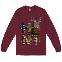 Burgundy Deer Hunting Usa Flag Long Sleeve Tee - LillyAllenDesigns