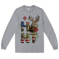 Heather Grey Deer Hunting Usa Flag Long Sleeve Tee - LillyAllenDesigns