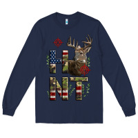 Navy Deer Hunting Usa Flag Long Sleeve Tee - LillyAllenDesigns
