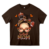 Chocolate Brown football messy bun mom Heavy Core Tee - texasbilliewilder