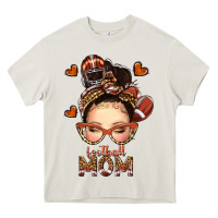 Cream football messy bun mom Heavy Core Tee - texasbilliewilder