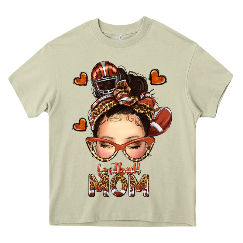 Football Messy Bun Mom Heavy Core Tee by texasbilliewilder | Teevron