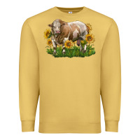 Antique Gold simmental bull with sunflowers Premium Sweatshirt - LillyAllenDesigns