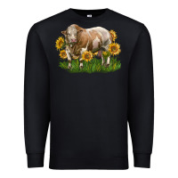 Black simmental bull with sunflowers Premium Sweatshirt - LillyAllenDesigns
