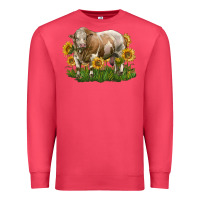 Cardinal simmental bull with sunflowers Premium Sweatshirt - LillyAllenDesigns
