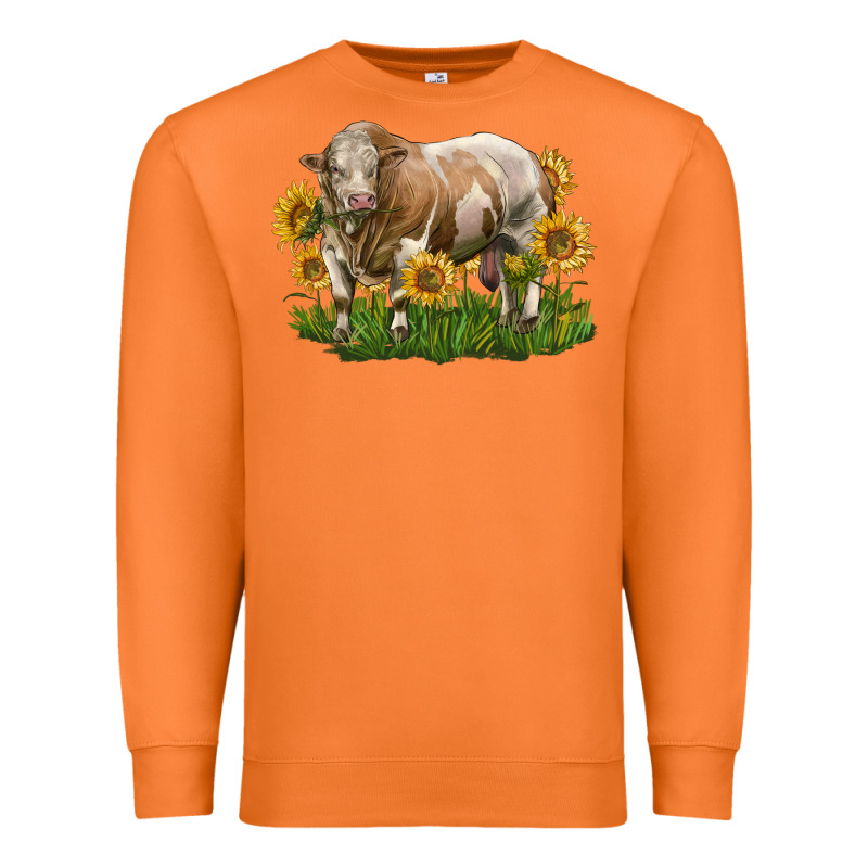 Simmental Bull With Sunflowers Premium Sweatshirt by LillyAllenDesigns | Teevron