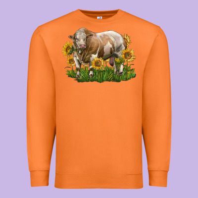 Simmental Bull With Sunflowers Premium Sweatshirt Designed By Lillyallendesigns