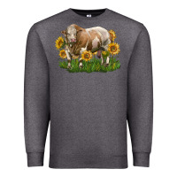 Charcoal Heather simmental bull with sunflowers Premium Sweatshirt - LillyAllenDesigns
