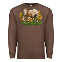 Chestnut simmental bull with sunflowers Premium Sweatshirt - LillyAllenDesigns