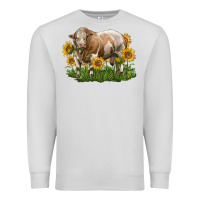 Dove Grey simmental bull with sunflowers Premium Sweatshirt - LillyAllenDesigns