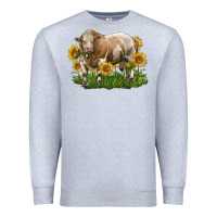 Heather Grey simmental bull with sunflowers Premium Sweatshirt - LillyAllenDesigns