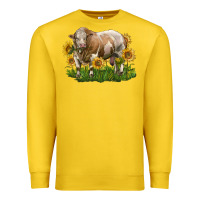 Lemon simmental bull with sunflowers Premium Sweatshirt - LillyAllenDesigns
