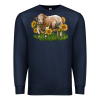 Navy simmental bull with sunflowers Premium Sweatshirt - LillyAllenDesigns