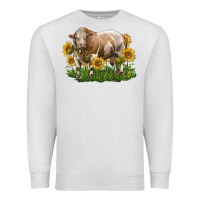 Oatmeal Heather simmental bull with sunflowers Premium Sweatshirt - LillyAllenDesigns