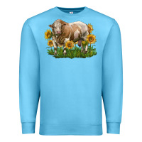 Ocean Blue simmental bull with sunflowers Premium Sweatshirt - LillyAllenDesigns
