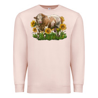 Pale Pink simmental bull with sunflowers Premium Sweatshirt - LillyAllenDesigns