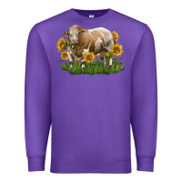Purple simmental bull with sunflowers Premium Sweatshirt - LillyAllenDesigns