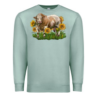 Seafoam simmental bull with sunflowers Premium Sweatshirt - LillyAllenDesigns