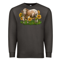 Smoke simmental bull with sunflowers Premium Sweatshirt - LillyAllenDesigns