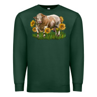 Sports Green simmental bull with sunflowers Premium Sweatshirt - LillyAllenDesigns