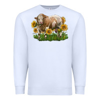 White simmental bull with sunflowers Premium Sweatshirt - LillyAllenDesigns