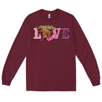Burgundy valentine's day love highland cow Long Sleeve Tee - BarkalooDesign