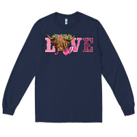 Navy valentine's day love highland cow Long Sleeve Tee - BarkalooDesign