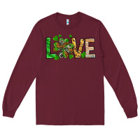 Burgundy love luck with clover Long Sleeve Tee - NancyCooperArtShop