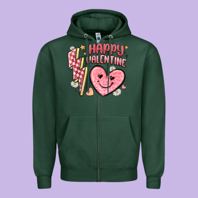 Happy Valentine Heart Zipper Hoodie Designed By Maliassmallbusiness