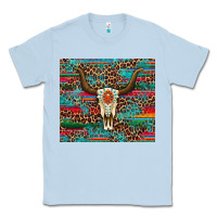 Dusty Blue western serape leopard bull skull turquoise tumbler Classic Tee - Artiststas