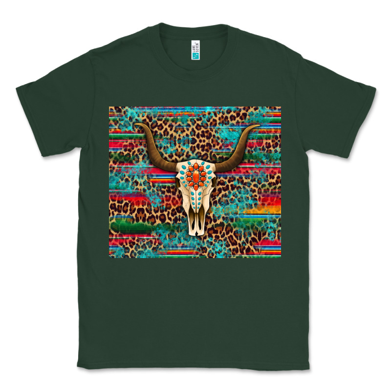 Western Serape Leopard Bull Skull Turquoise Tumbler Classic Tee by Artiststas | Teevron