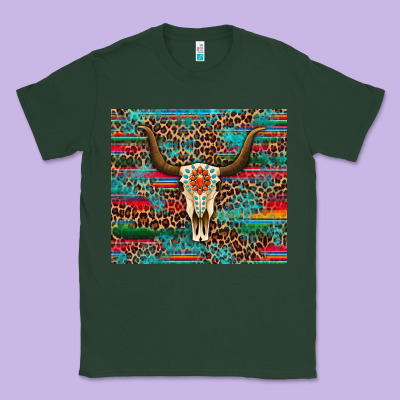 Western Serape Leopard Bull Skull Turquoise Tumbler Classic Tee Designed By Artiststas