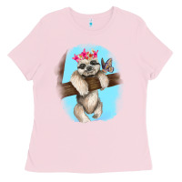 Bubblegum Pink baby sloth Ladies Tee - RanaPortraitStore