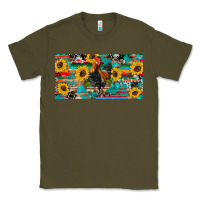 Army Green western coop animals rooster sunflowers cowhide wooden serape glitter Classic Tee - Artiststas