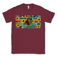 Burgundy western coop animals rooster sunflowers cowhide wooden serape glitter Classic Tee - Artiststas