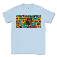 Dusty Blue western coop animals rooster sunflowers cowhide wooden serape glitter Classic Tee - Artiststas
