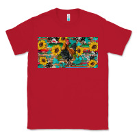 Red western coop animals rooster sunflowers cowhide wooden serape glitter Classic Tee - Artiststas